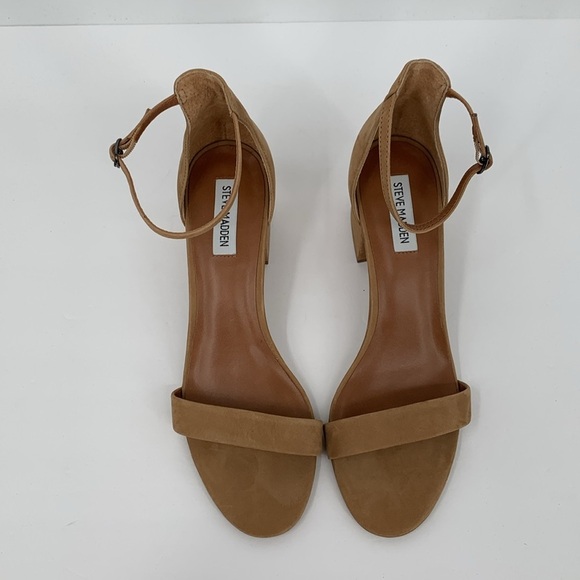 Steve Madden Irenee ankle strap brown suede block heel sandal shoe caramel 10 - Picture 2 of 6